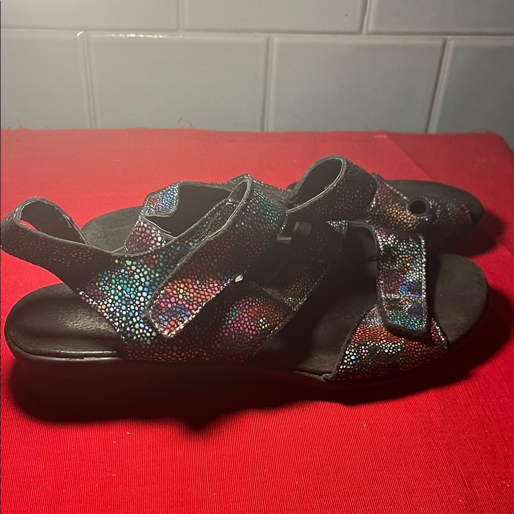Spring Step Black Multi-Colored Textured Strappy Sandals - Picture 2 of 6